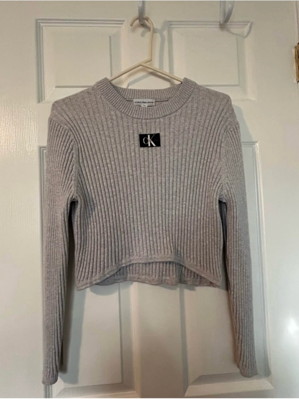 Calvin Klein Jeans Heather Gray Ribbed V-Neck Sweater